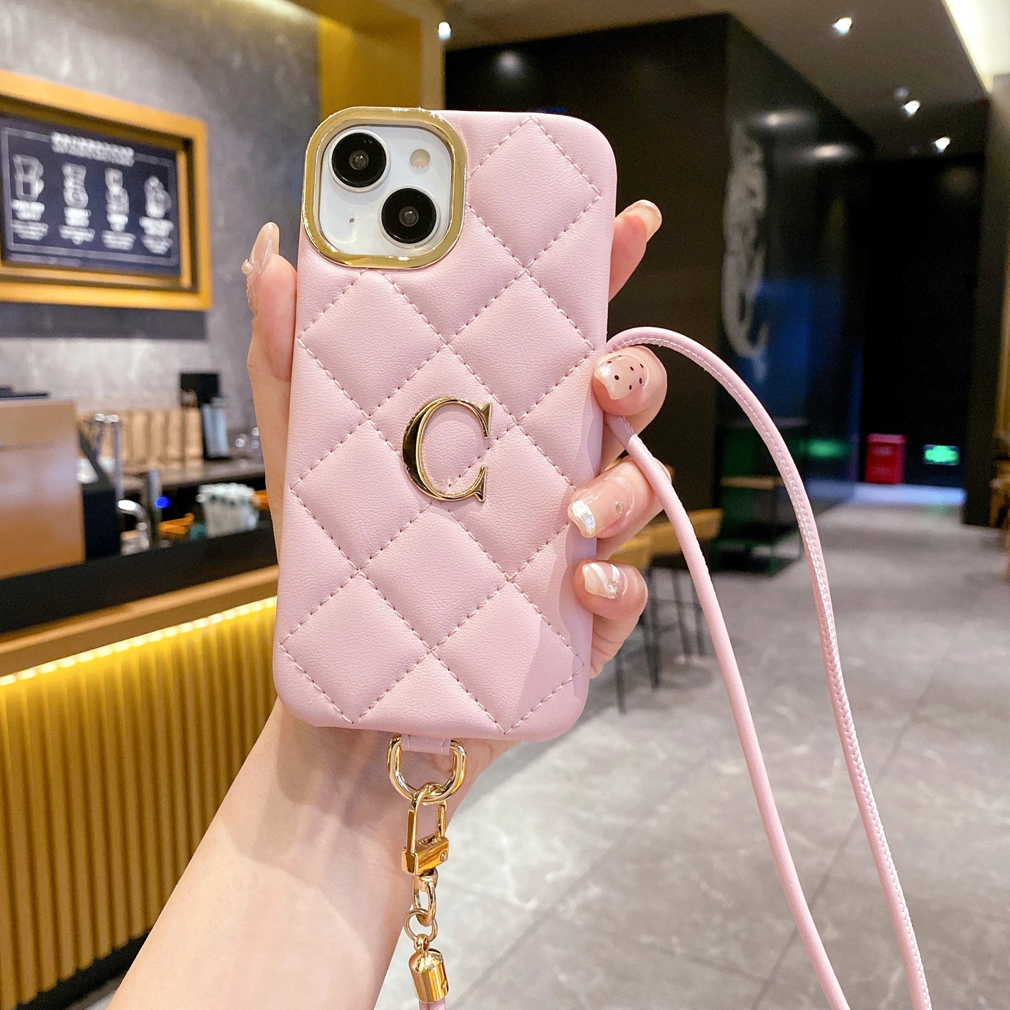 Personalized Initials letter Leather Phone Case for iPhone16 15 14 13 12 11 Pro Max Plus Crossbody Lanyard Small Letter Case