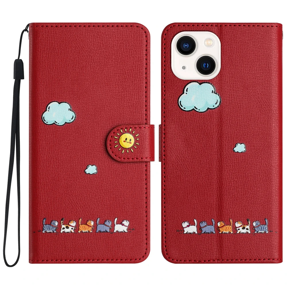 Cute Cats Leather Wallet Flip Case for iPhone 16 15 16 14 11 12 13 Pro Max Mini Apple 6 7 8 SE X XR XS Cas,Card Holder, Shockproof, Stand, Magnetic Closuree