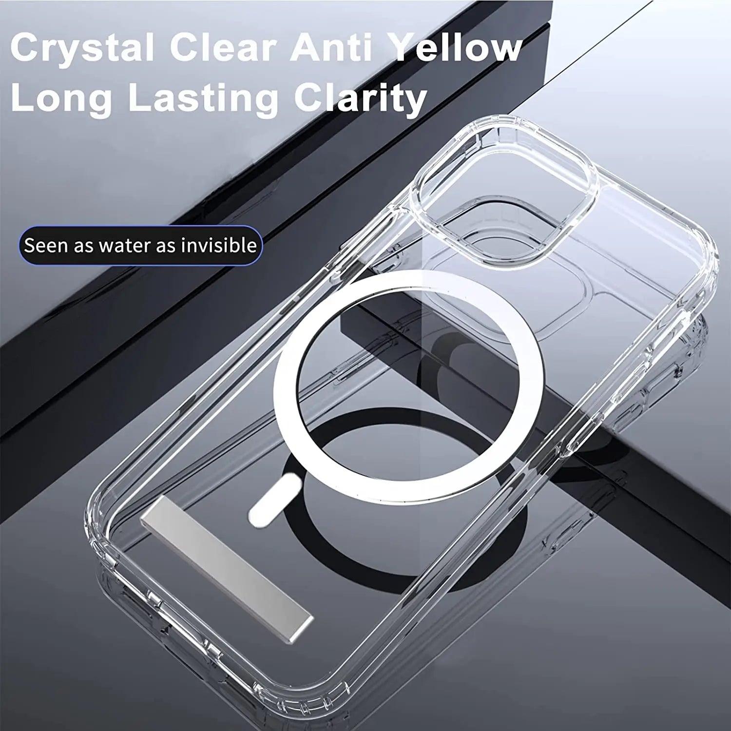 Clear Magnetic Phone Case for iPhone, Metal Kickstand for MagSafe Wireless Charging Back Cover