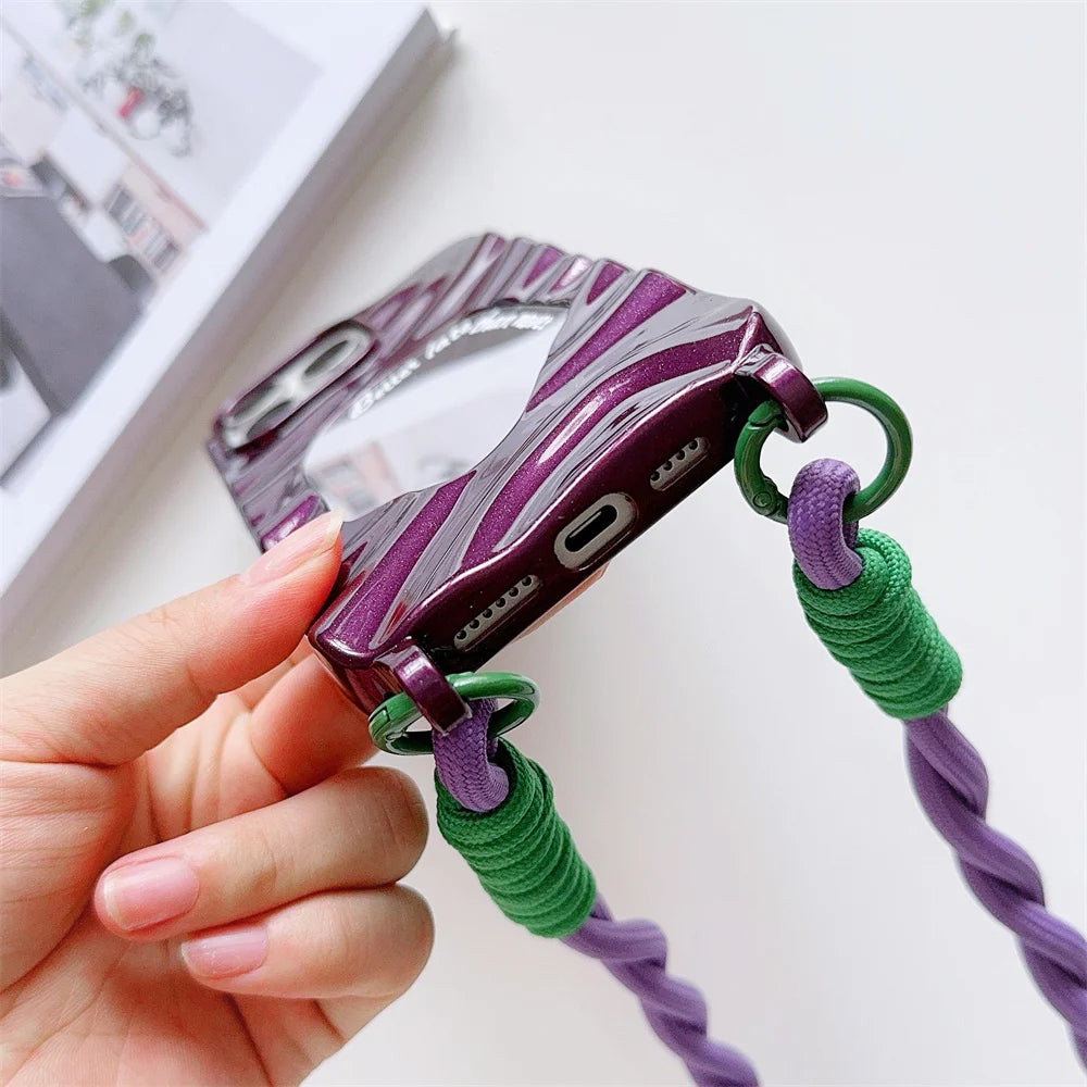 Wave Mirror Lanyard Braided Rope Crossbody Phone Case for iPhone  Protective Cover