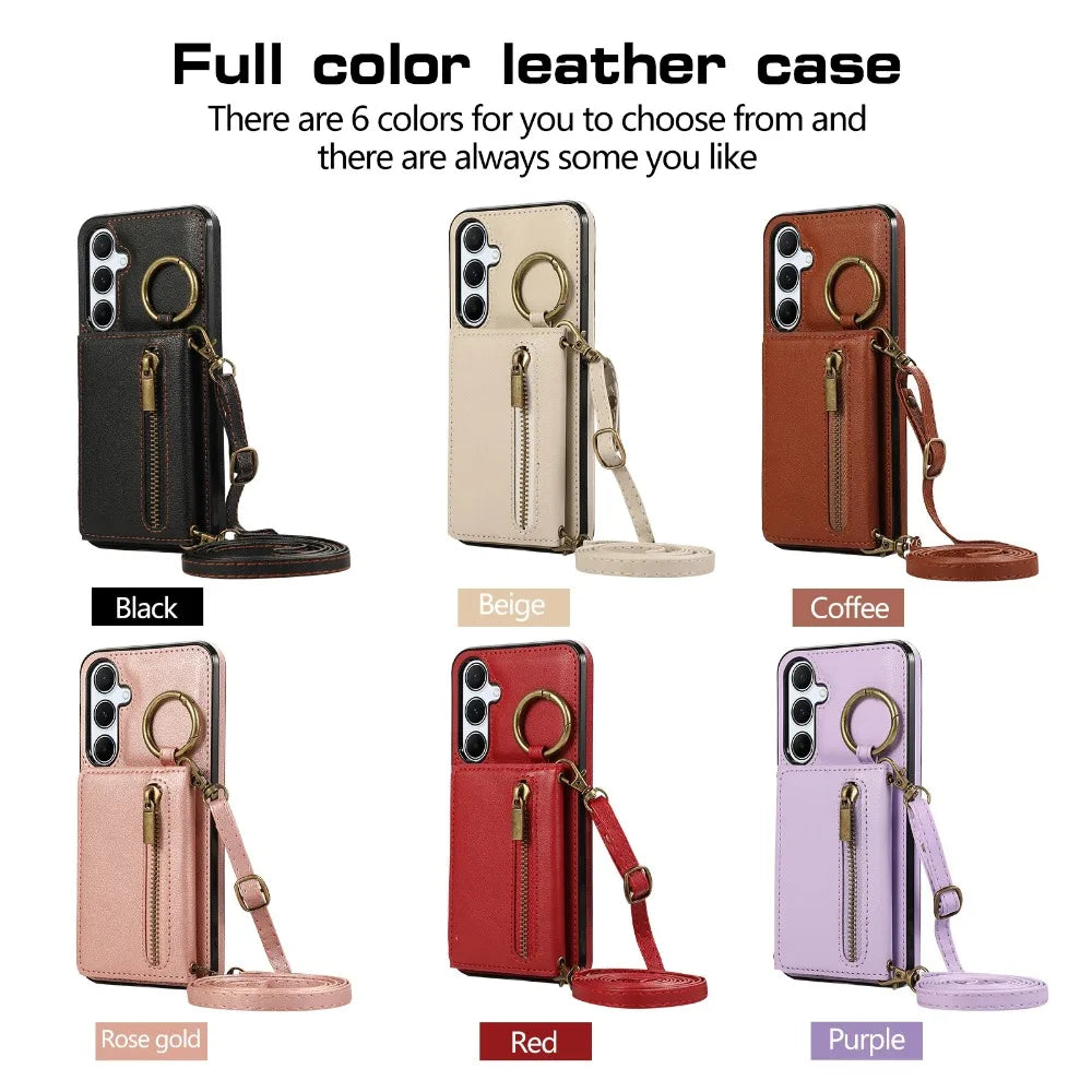 Crossbody Ring Card Holder Zipper Wallet Case For Samsung Galaxy S Series