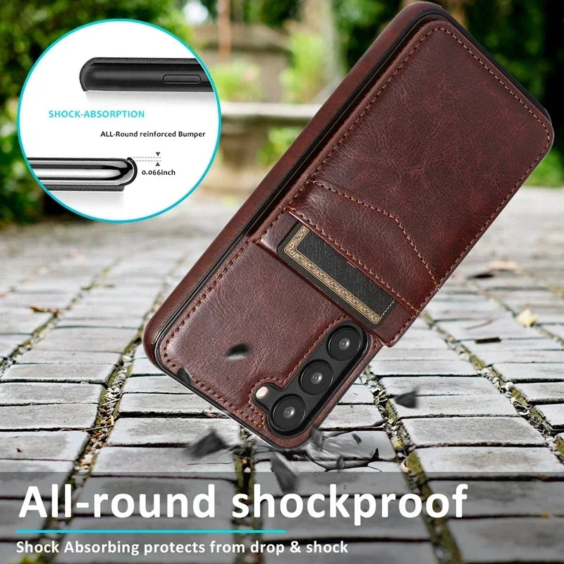 Samsung Galaxy Wallet Case with Card Holder & Kickstand｜Shockproof, Anti-Fingerprint｜Fits S24, S23, S22, S21, Note 20, 10