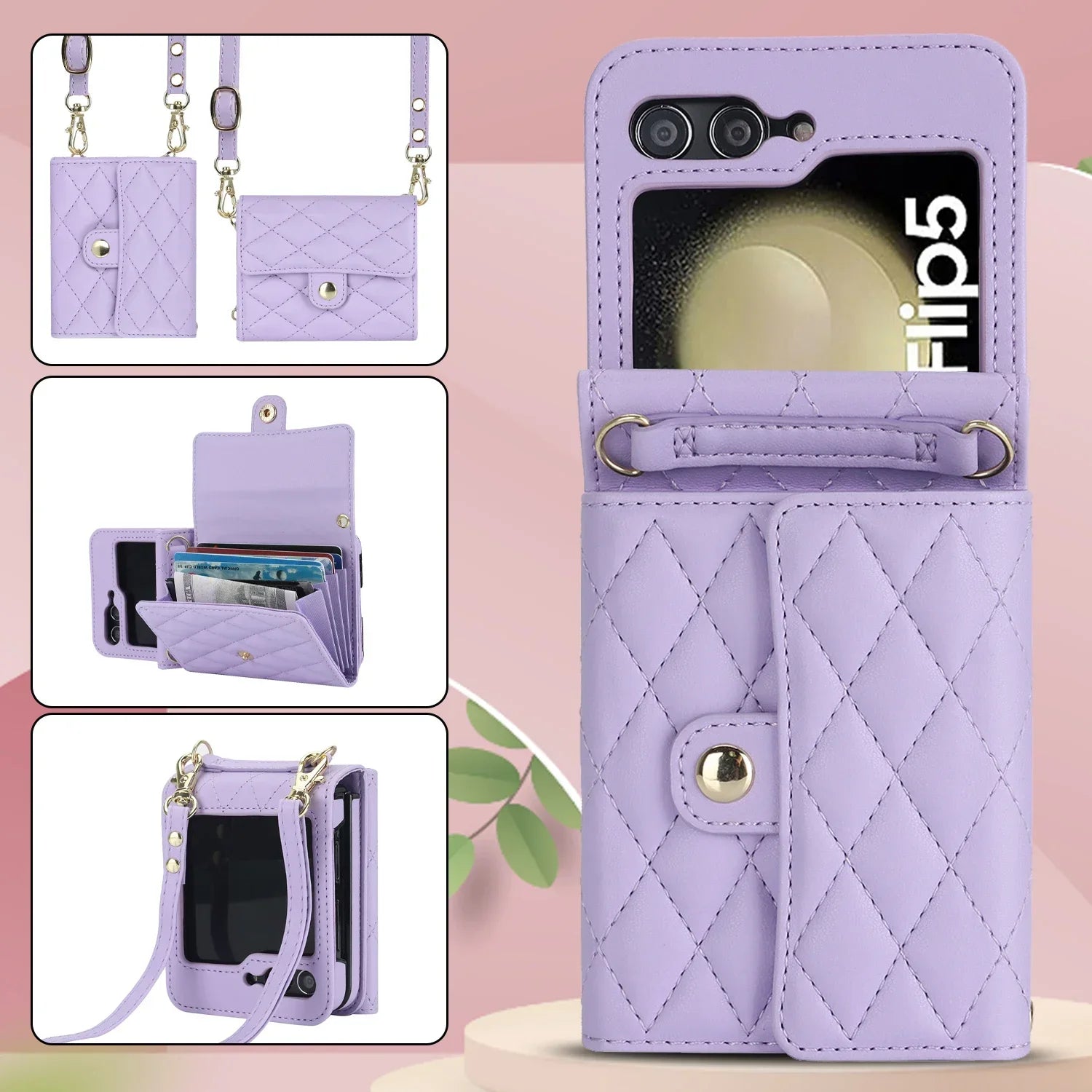 Crossbody Bag Fashion Leather Phone Case For Samsung Galaxy Z Flip 6 5 4 3 Long Lanyard Wallet Card Cover