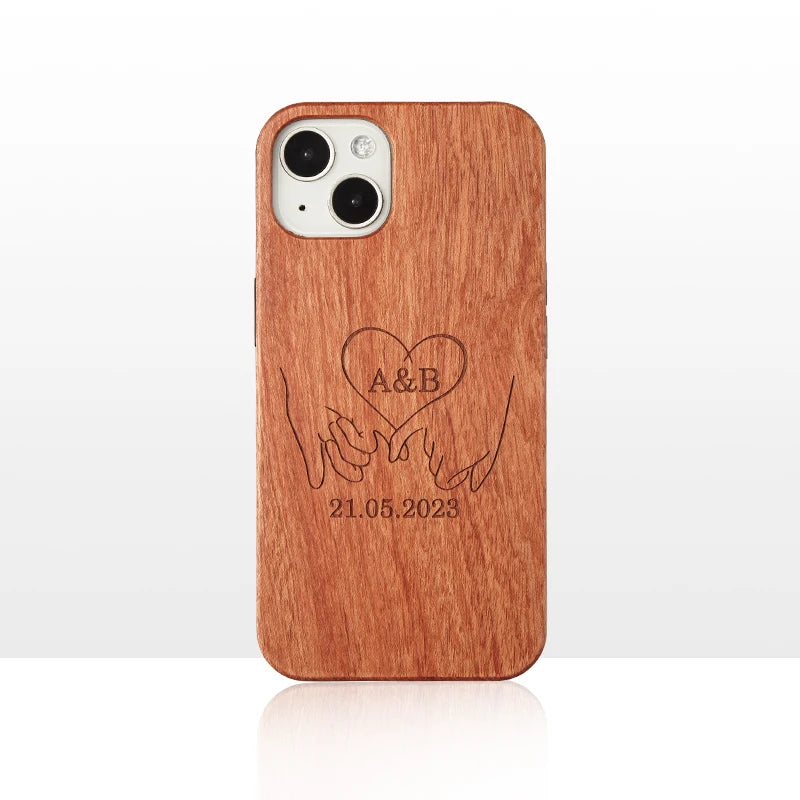 Personalized Custom Text Name Real Wood Phone Case For iPhone 15-12 Cherry Walnut Wooden Cover