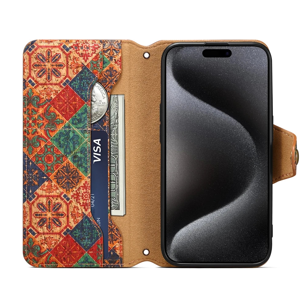 Leather Wallet Four Seasons Totem Phone Case for iPhone High Quality Flip Cover Case