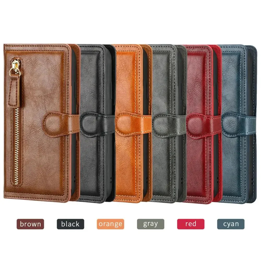 Leather Zipper Flip Wallet Case