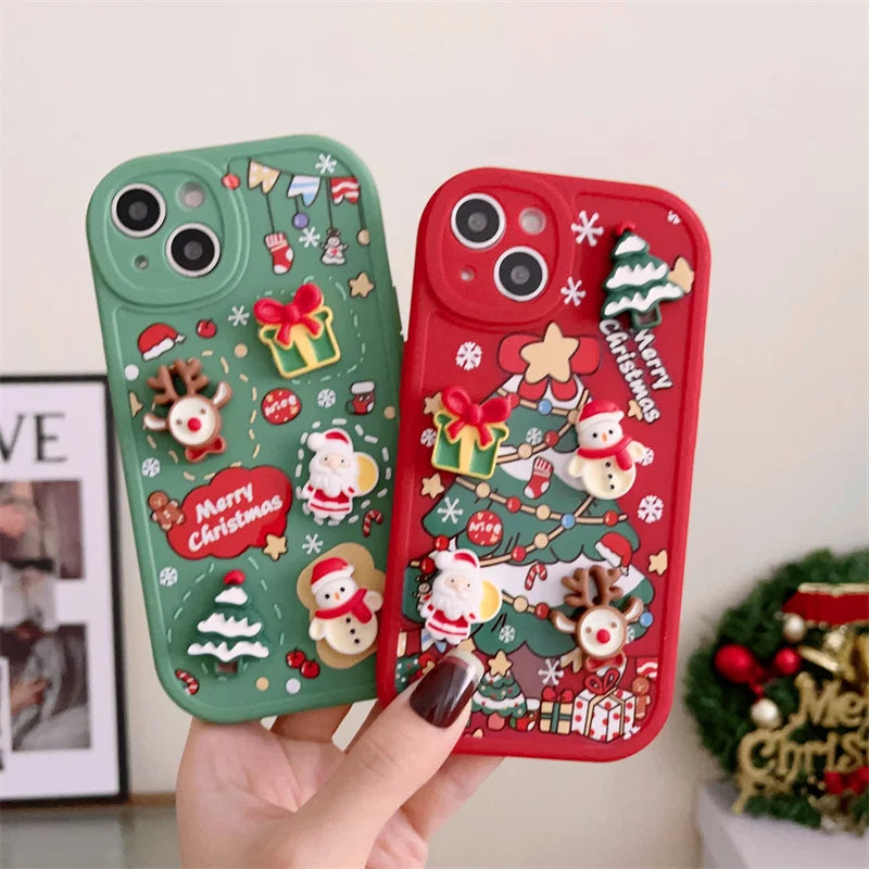 Cute 3D Cartoon Santa Claus Elk Snowman Phone Case For iPhone