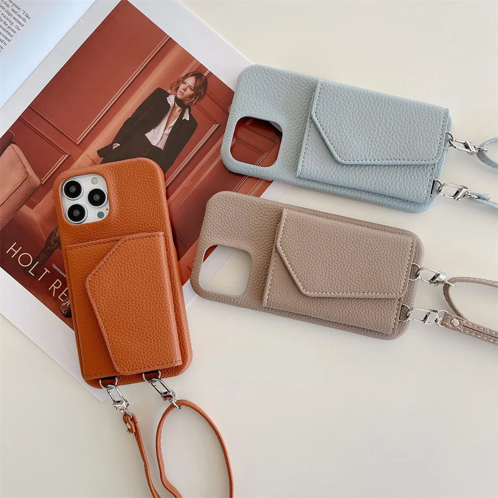 Crossbody Wallet Phone Case For iPhone | Card Holder Lanyard Leather Cover