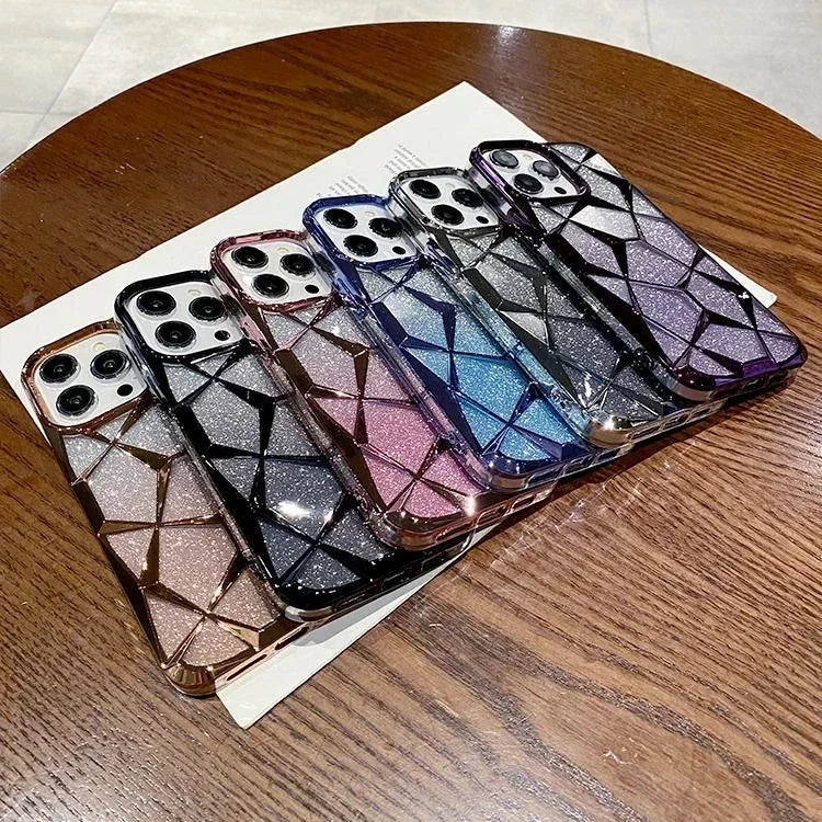 Phone Case for iPhone Glitter Bling 3D Cube Diamond Marble Soft TPU Shockproof Cover