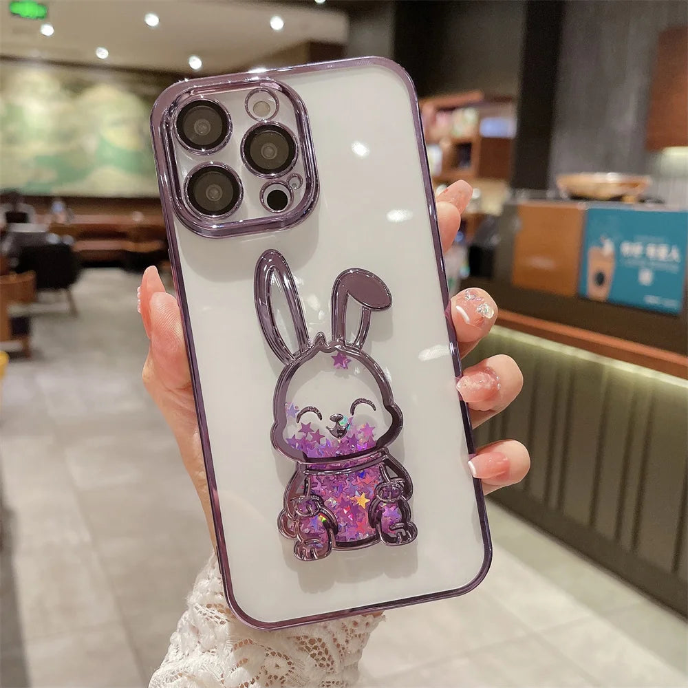 Cute Rabbit Quicksand Glitter Case for iPhone Transparent Camera Protector Cover