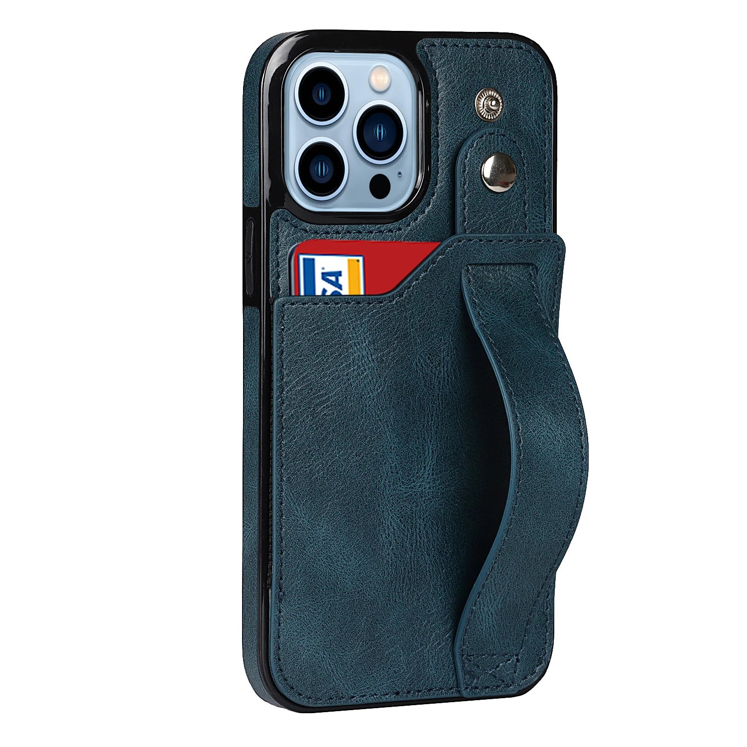 Shockproof Leather Wallet Phone Case with Cards Holder, Kickstand & Hand Strap for iPhone 16 15 14 13 12 11 Pro Max Plus