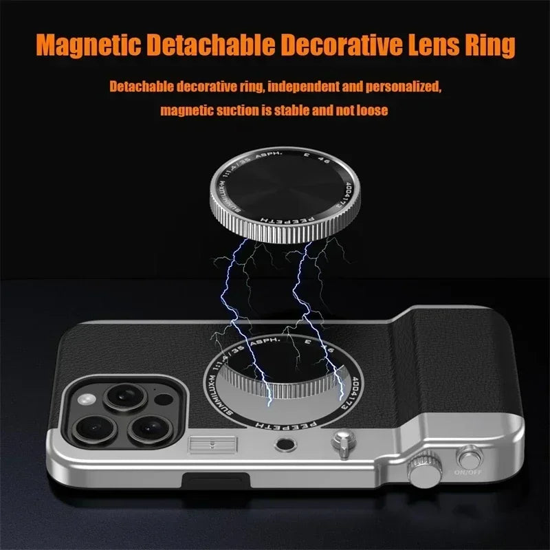 Retro Bluetooth Camera Magnetic Phone Case for Magsafe IPhone 16 15 13 14 12 Pro Max Cosmetic mirror 15 Mirror Hard PC Phone Cover