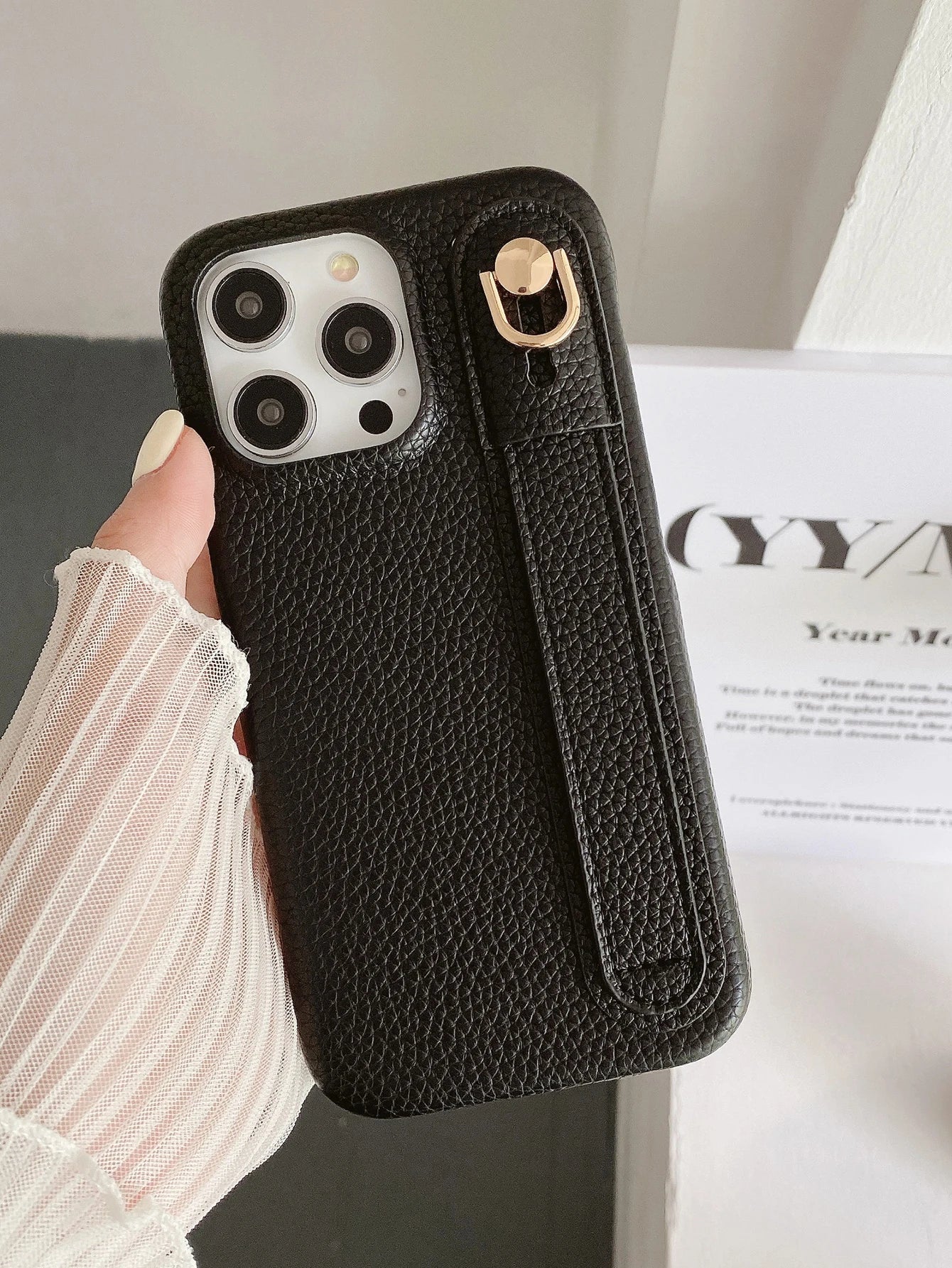 Lichee Pattern Wrist Strap Leather Case For iPhone Cover