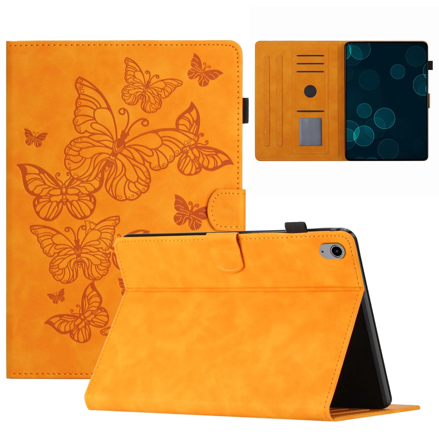 3D Embossed Butterfly Faux Leather iPad Case - Wallet with Card Slots, Shockproof, Waterproof