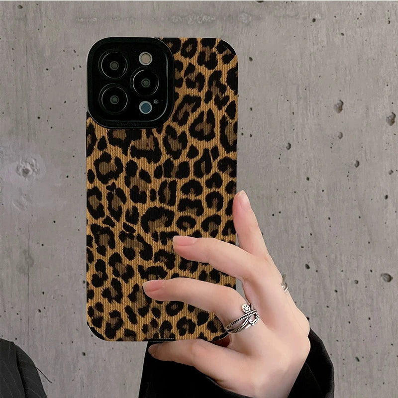 Brown Leopard Print Phone Case For iPhone 15 12 13 14 11 Pro Max Soft Shockproof Bumper Cover