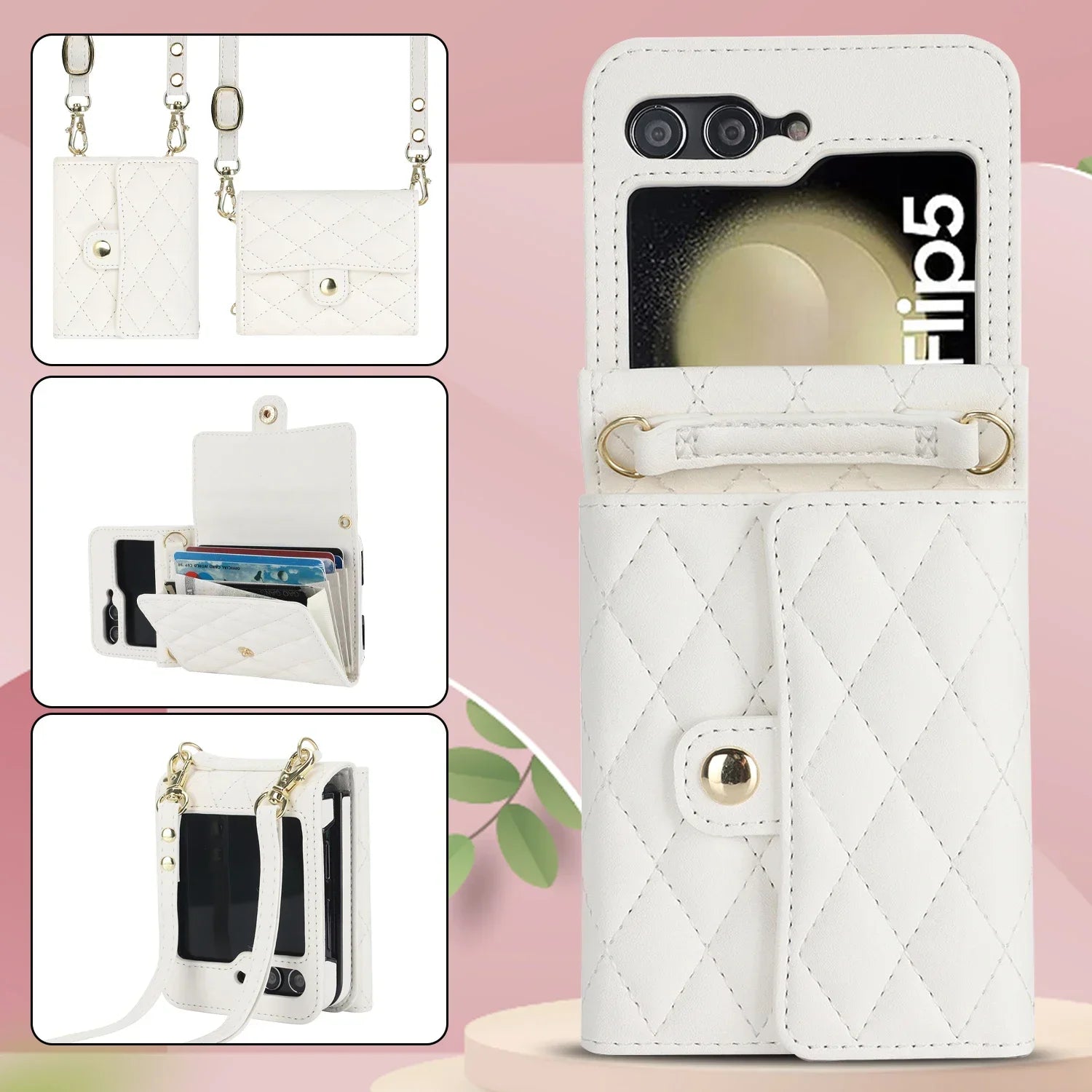 Crossbody Bag Fashion Leather Phone Case For Samsung Galaxy Z Flip 6 5 4 3 Long Lanyard Wallet Card Cover