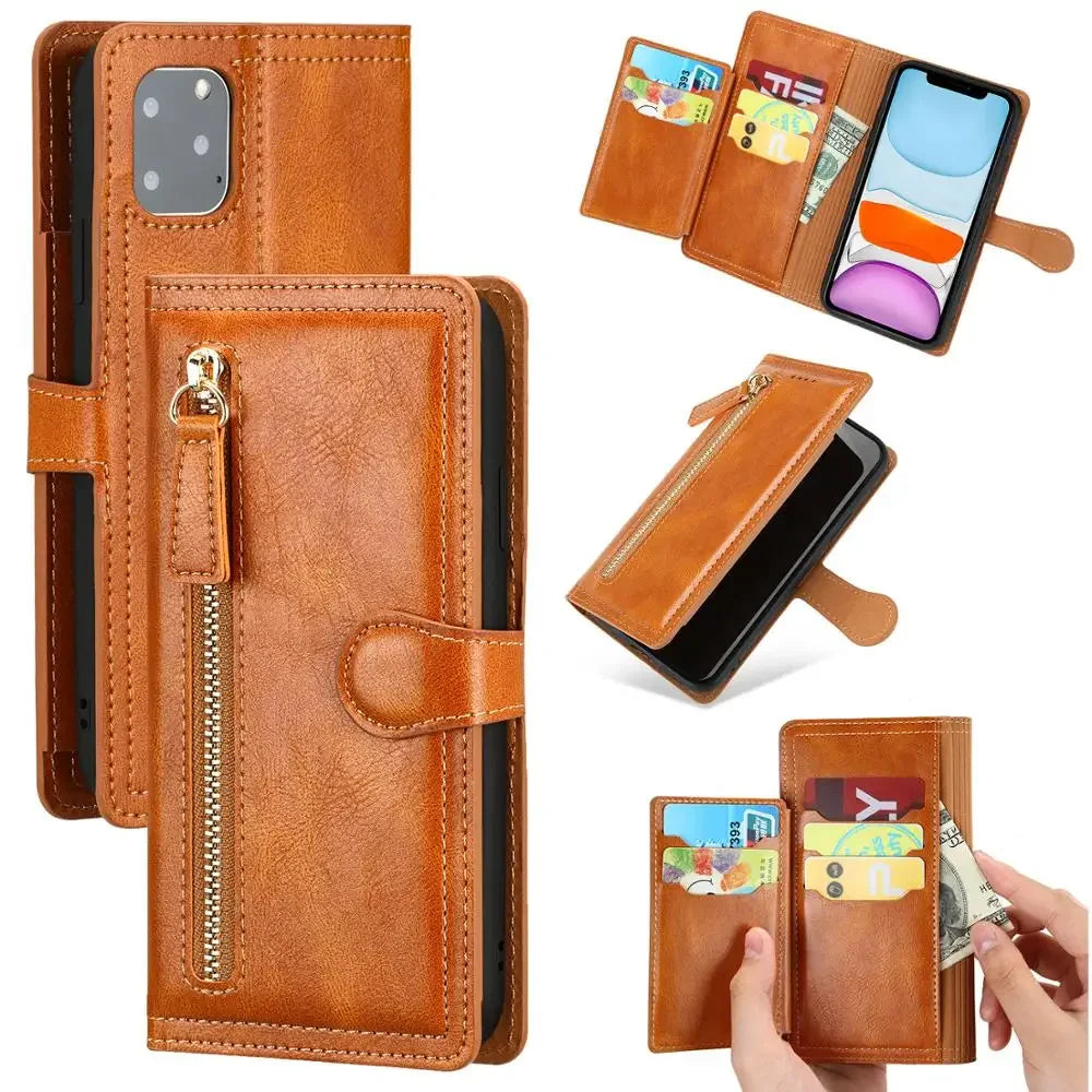 Leather Zipper Flip Wallet Case