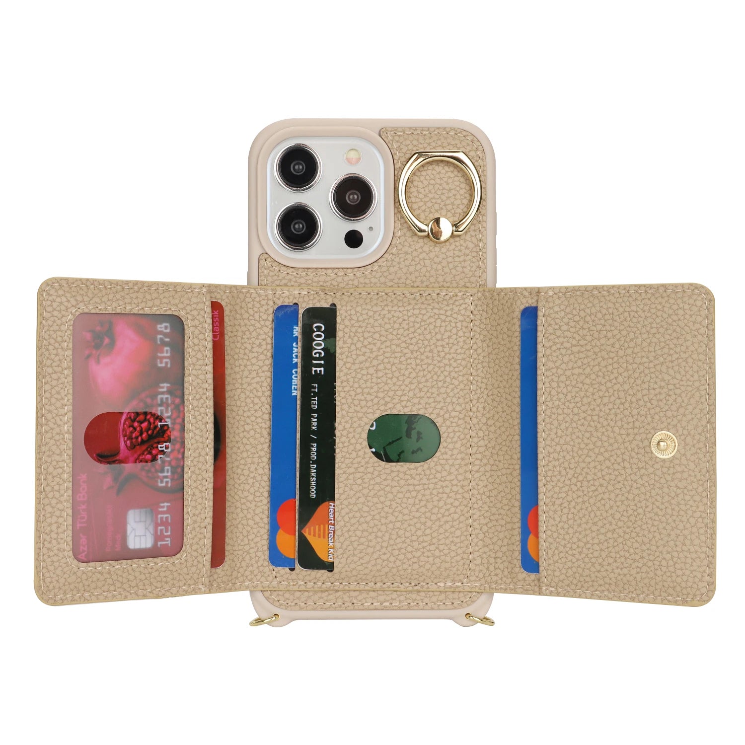 Leather Phone Wallet Case For Iphone Protective Leather Cover Ring Holder Zipper Cards Holder