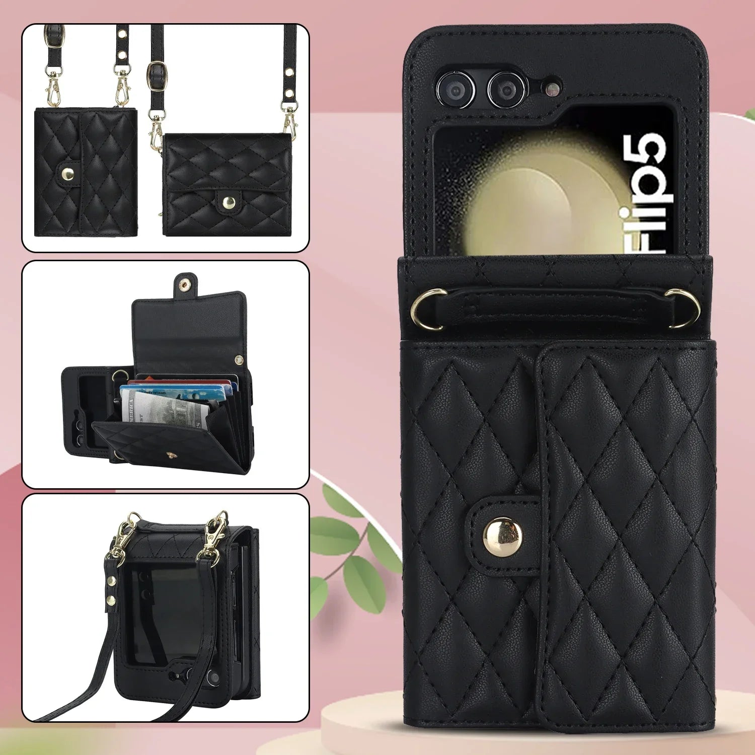 Crossbody Bag Fashion Leather Phone Case For Samsung Galaxy Z Flip 6 5 4 3 Long Lanyard Wallet Card Cover