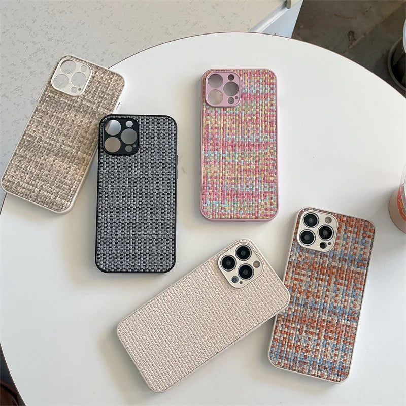 Grid Cloth Woven Phone Case For iPhone Soft Cover