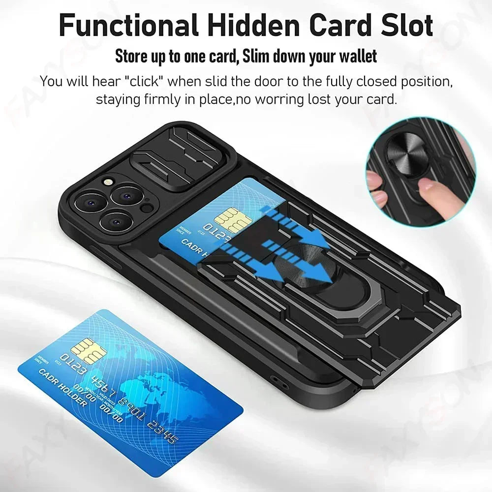 Slide Camera Card Slot Military Grade Ring 360 Magnetic Back Cover