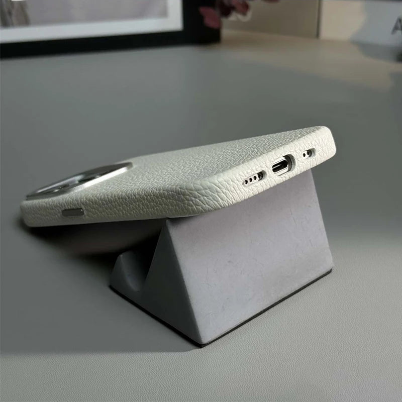 Luxury Wireless Charging MagSafe Leather Phone Case For iPhone |  Alloy Lens Protective Hard Cover