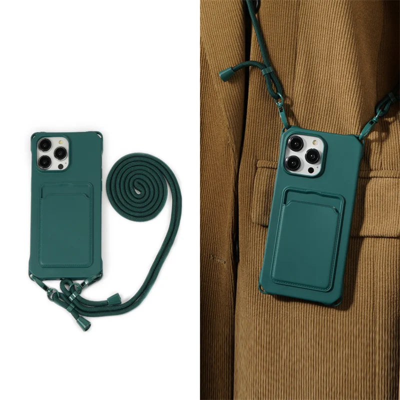 Lanyard Case For iPhone | Shockproof Card Slot Holder Crossbody Necklace Strap