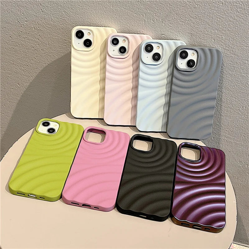 Matte Water Ripples Shockproof Phone Case For iPhone | 3D Soft Silicone Back Cover