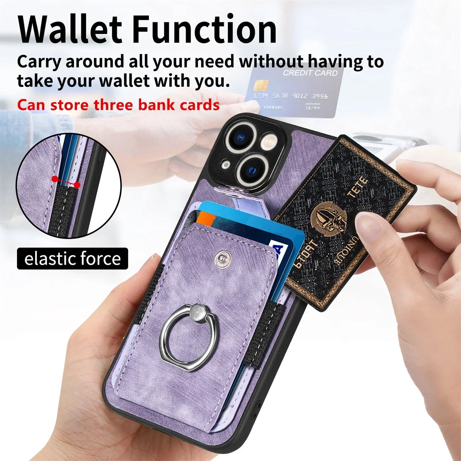 Wallet Card Slot Phone Case For iPhone 15 14 13 12 11 Pro Max Plus Magnetic Finger Ring Holder Leather Cover Casing