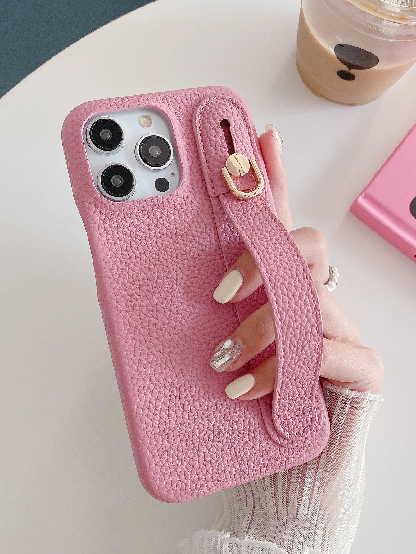 Lichee Pattern Wrist Strap Leather Case For iPhone Cover