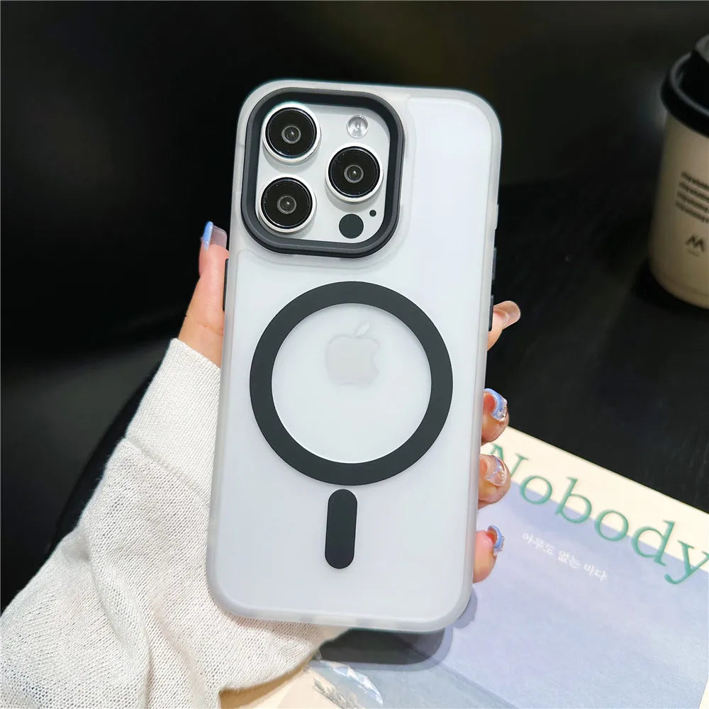 Luxury Magnetic Magsafe Wireless Charging Phone Case For iPhone  Matte Fashion Color Shockproof Covers