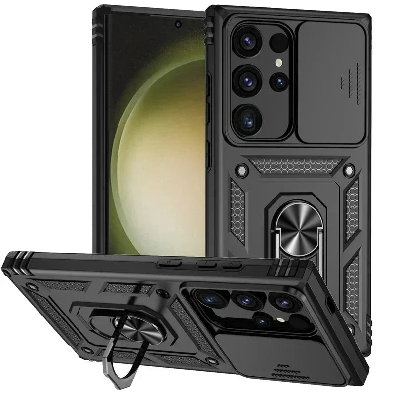 Ring Stand Rotating Slide Camera Lens Military Grade Armor Case For Samsung Galaxy Note Series