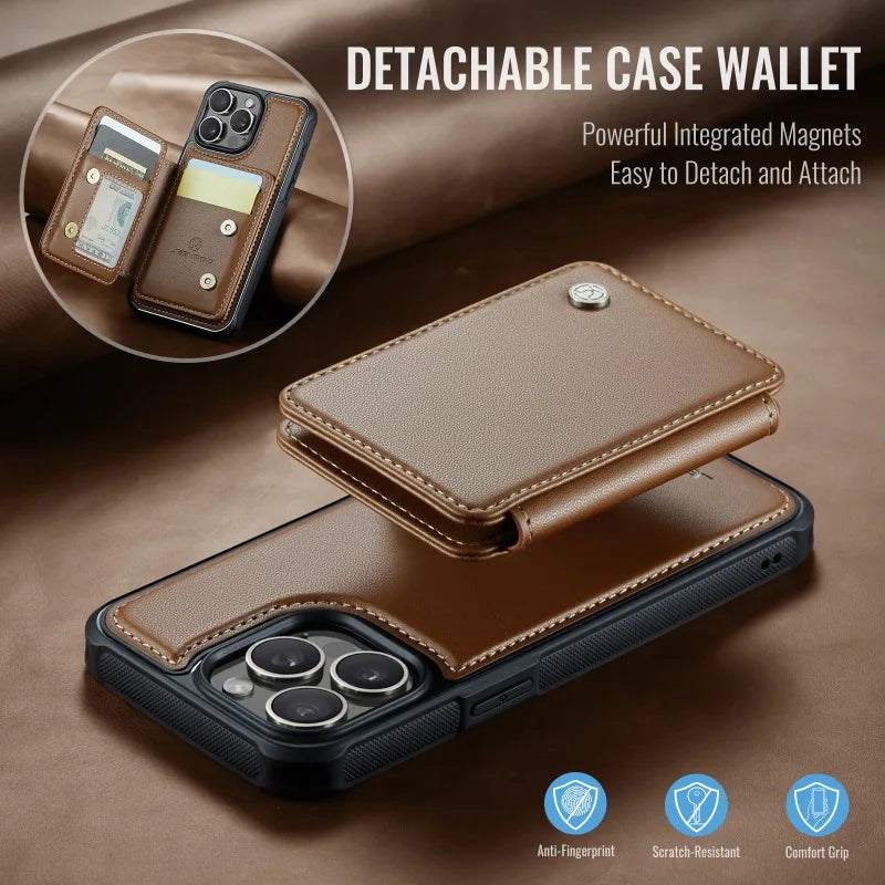 2 in 1 Detachable Magnetic Phone Case for iPhone Leather Wallet with Card Holder Cover