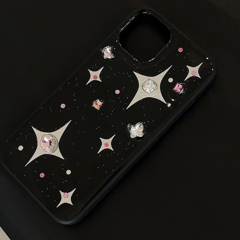 3D Rhinestone Star Phone Case For iPhone | Luxury Black Soft Back Cover