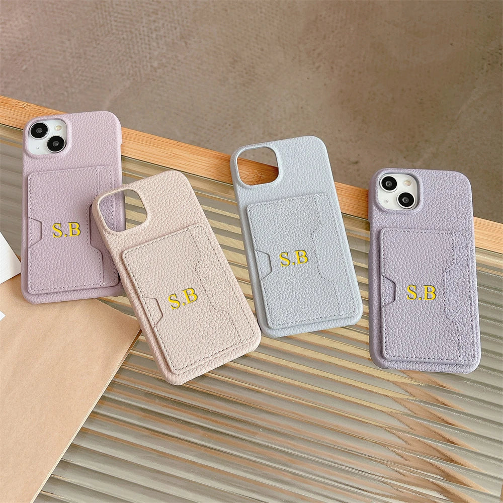 Candy Color DIY Custom Card Pack Lychee Leather Soft Case For IPhone Cover