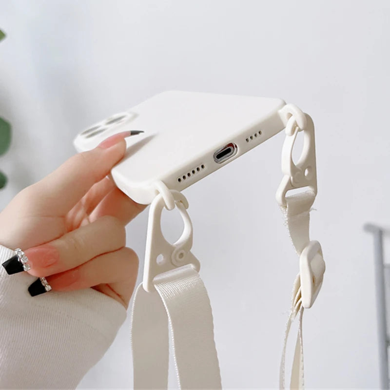 Crossbody Necklace Strap Lanyard Cord Soft Silicon Phone Case For iPhone Cover