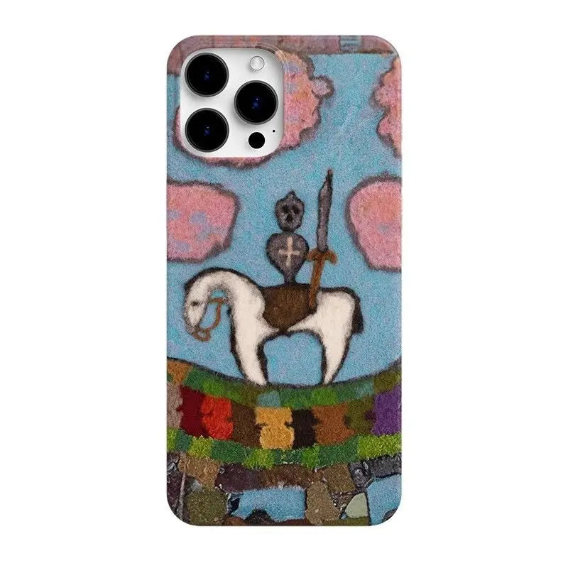 Cartoon Oil Painting Knight Case for iPhone Back Phone Cover Acrylic Cover