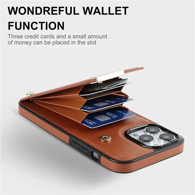 Luxury Leather Wallet Card Slot Phone Case For iPhone | Purse Flip Stand Cover Hoesje