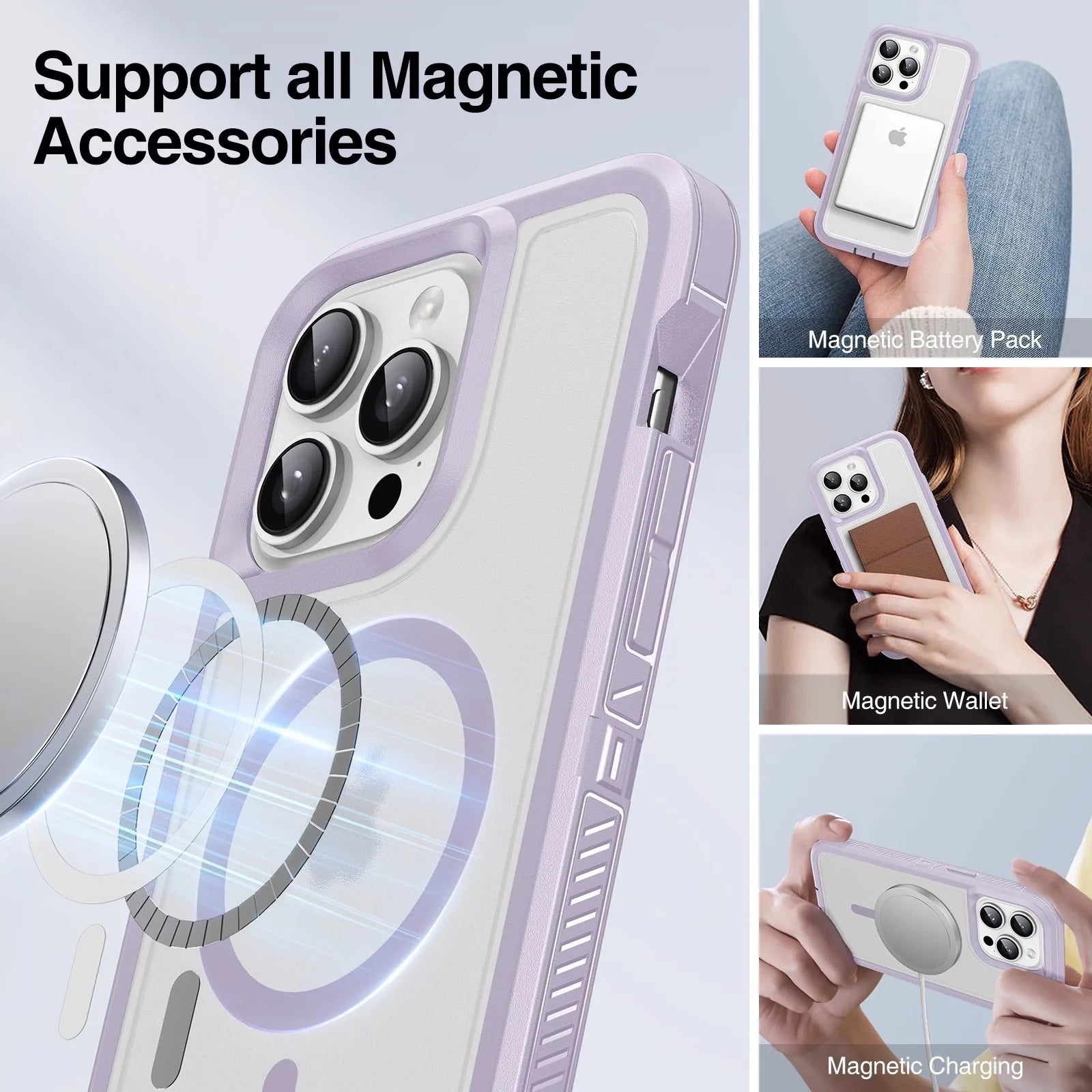 Matte Anti-slip Rugged Armor magnetic phone case for iPhone magsafe charging shockproof Hybrid hard cover