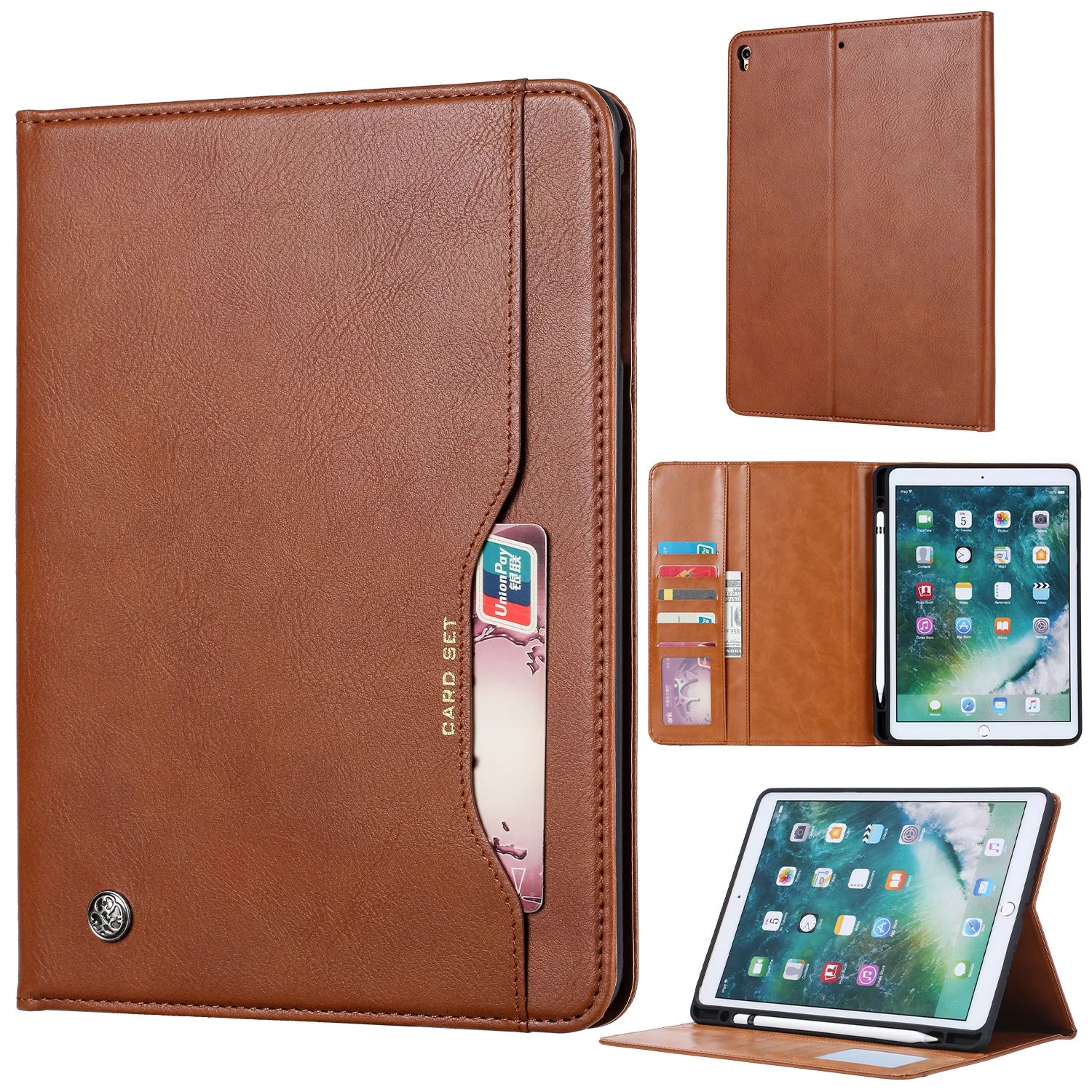 Leather Flip Case for iPad 9.7 (2017-2018), 10.2 (7th/8th Gen), Air 2/3/4, Pro 9.7/10.5/11 - Waterproof, Shockproof, Business Tablet Cover"