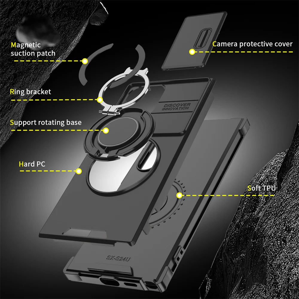 Slide Camera Protection Magnetic Stand Phone Case for Samsung Galaxy S Series