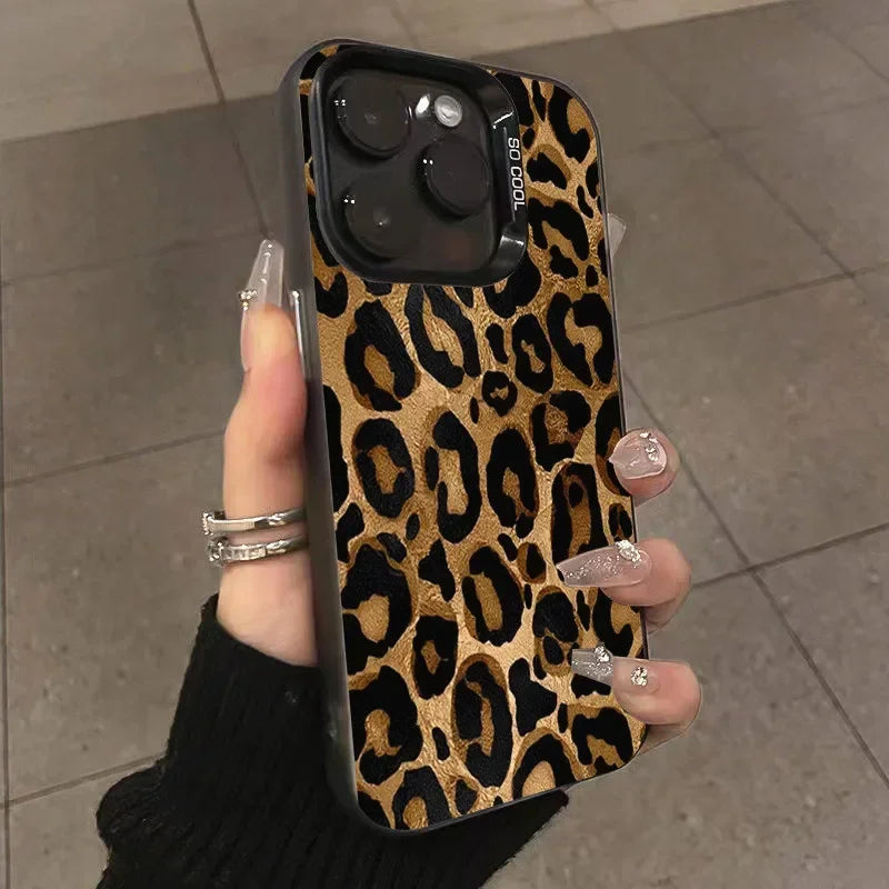 Brown Leopard Electroplate Silver Phone Case For iPhone