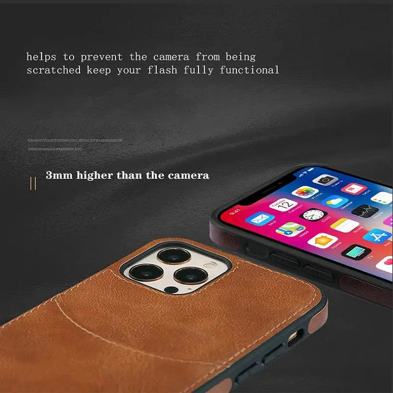 Luxury Business Retro PU Leather Wallet Credit Card Slot Phone Case For iPhone