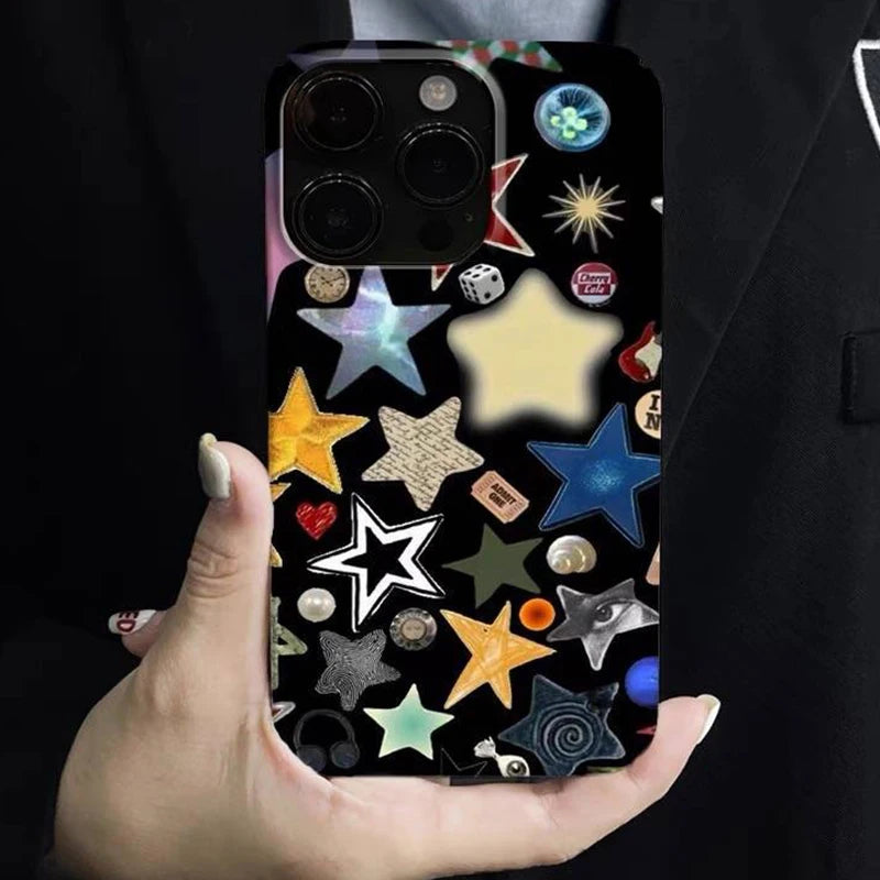 Simple Color Stars Fashion Phone Case For iPhone Retro Matte Shockproof Case Cover