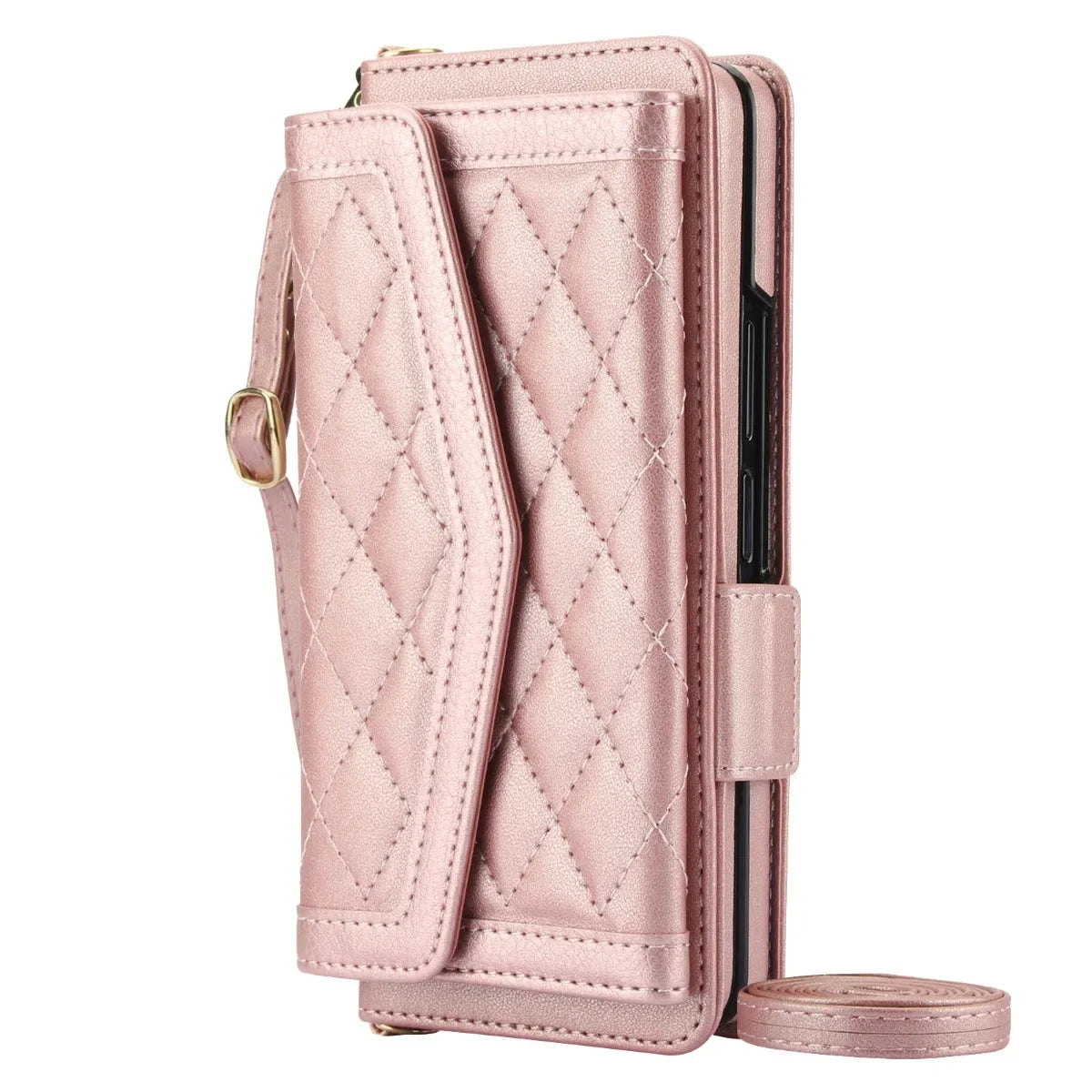 Crossbody Wallet Cards Solt Leather Case for Samsung Galaxy Z Fold 6 5 4 3 Pen Holder Lanyard Protect Cover