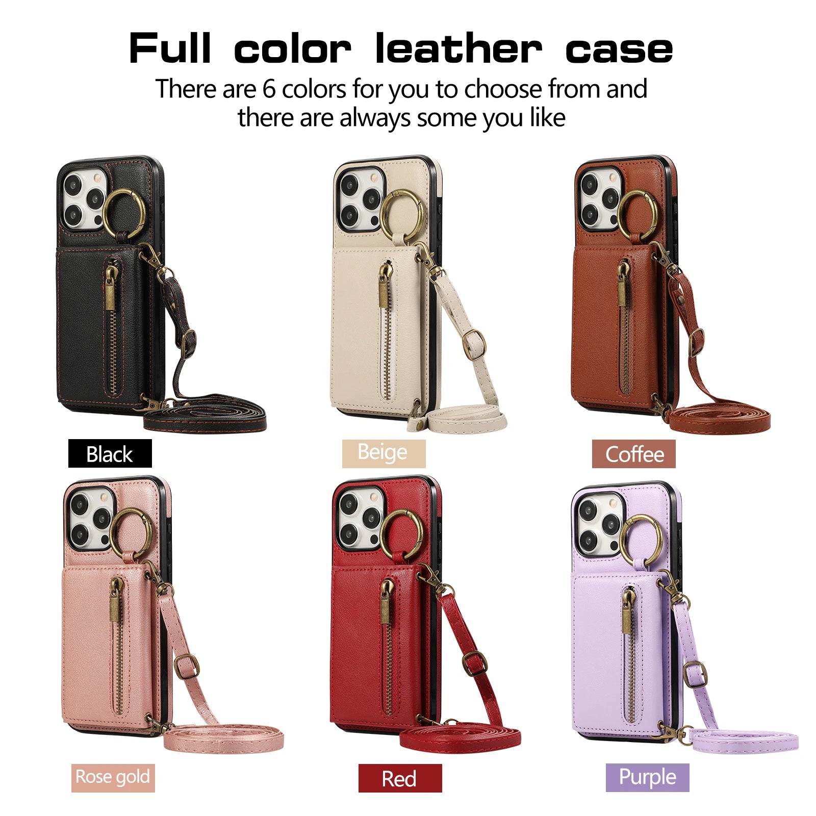 Best Sellers,Triple Wallet Leather Zipper Case Crossbody Cards Slot Ring Holder Case for iPhone 16 15 14 13 12 Pro Max Plus