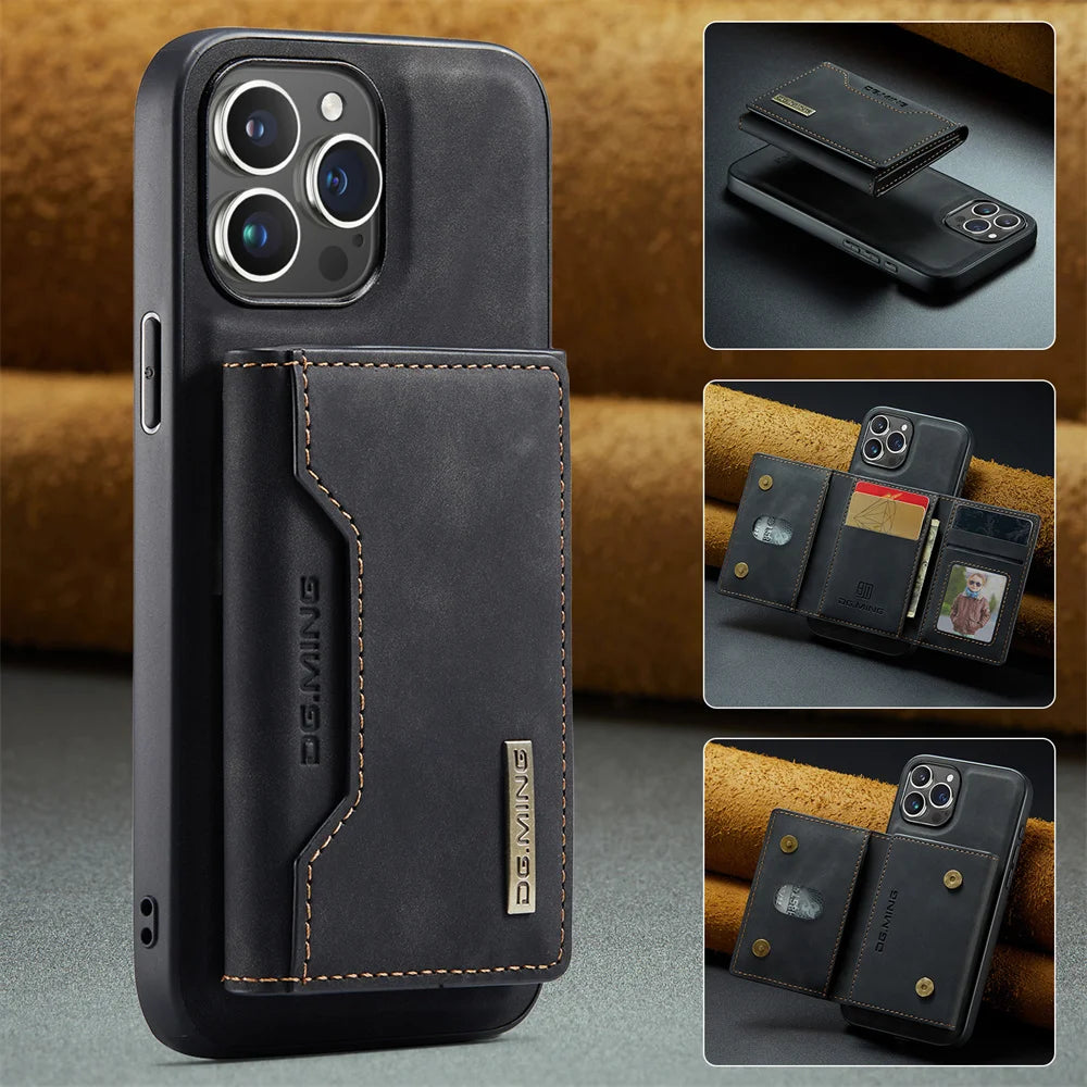 Detachable Wallet Phone Case For iPhone 15 14 13 12 11 Pro Pus Max Card Holder PU Leather