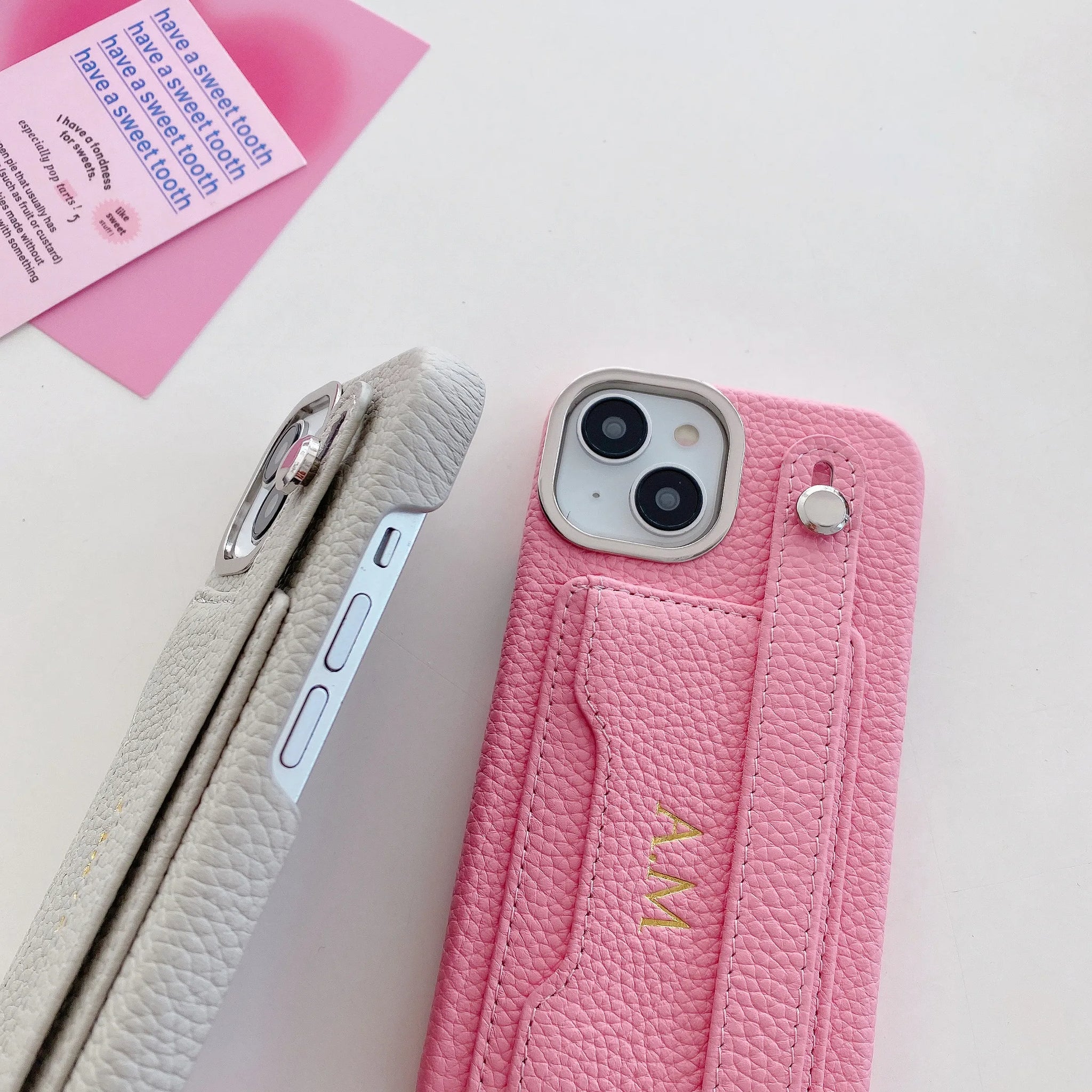 Customized Genuine Engraved Name Letter Leather Phone Case iPhone 15 14 13 12 11Promax Personalized Wristband CardHolder Cover