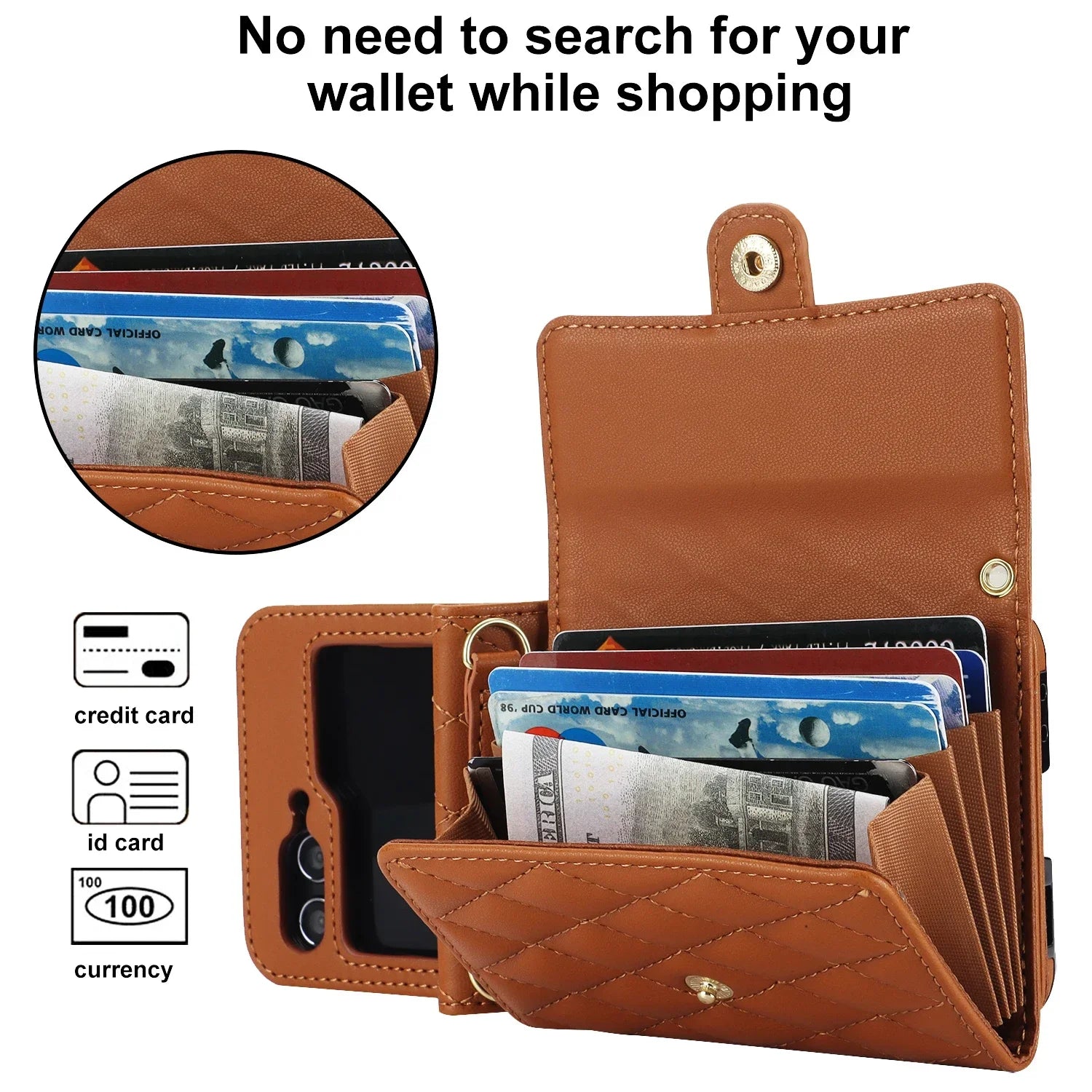 Crossbody Bag Fashion Leather Phone Case For Samsung Galaxy Z Flip 6 5 4 3 Long Lanyard Wallet Card Cover