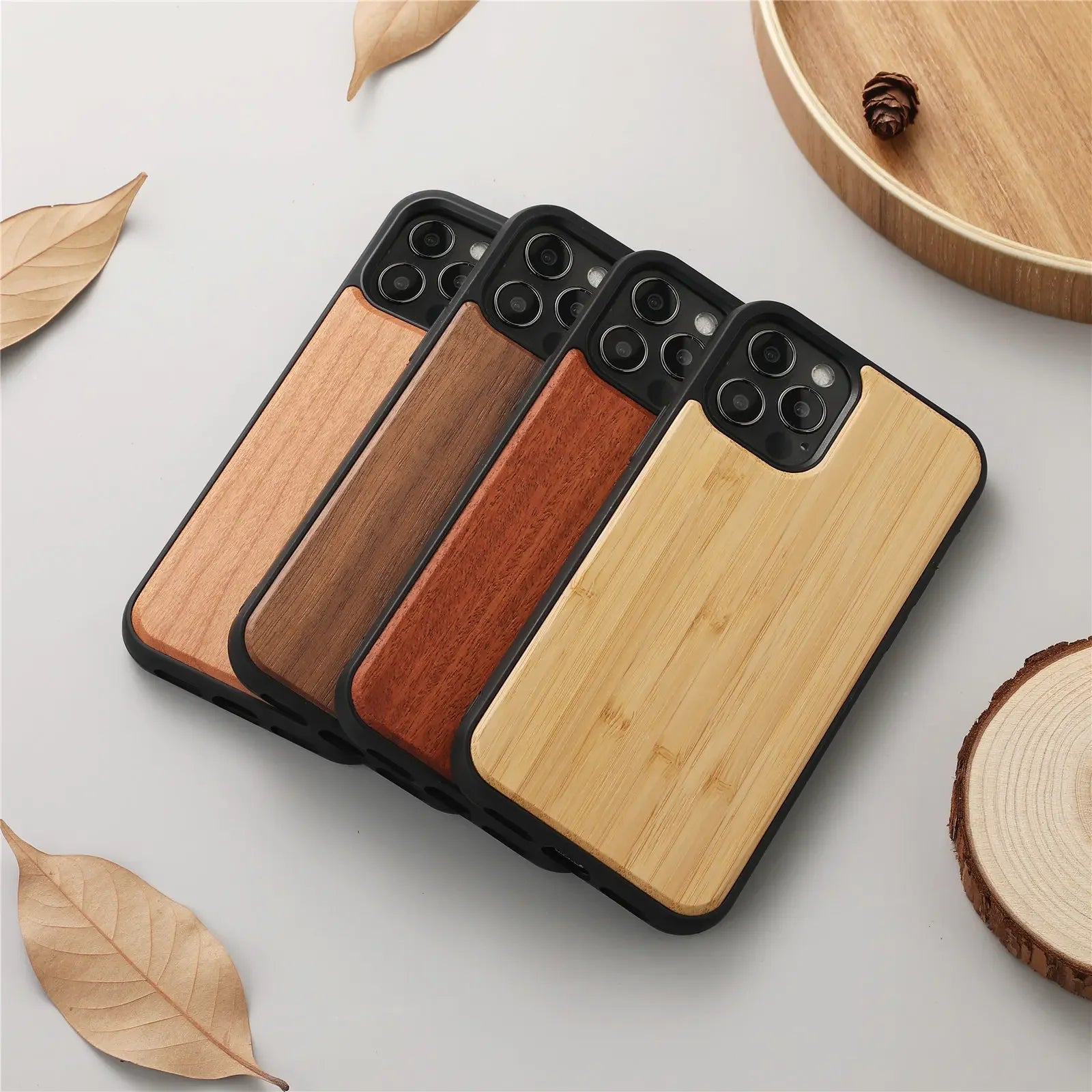 Real Wood Back Case for iPhone Genuine Bamboo Walnut Wooden Hard Phone Case